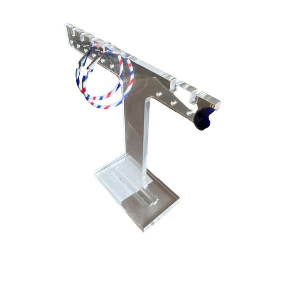 Vintage Hoop Pierced Earrings Patriotic Holiday Jewelry 1.5" Red White Blue - Picture 10 of 13